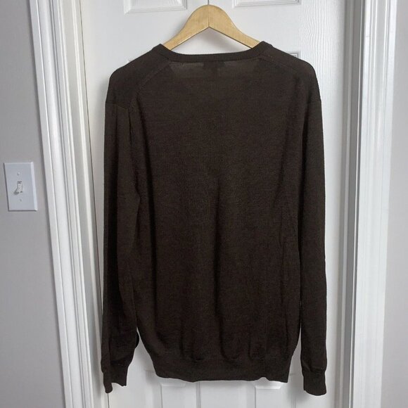 J.Crew Mens Italian 100% Merino Wool Brown V Neck Pullover Sweater Size XL - Picture 5 of 8